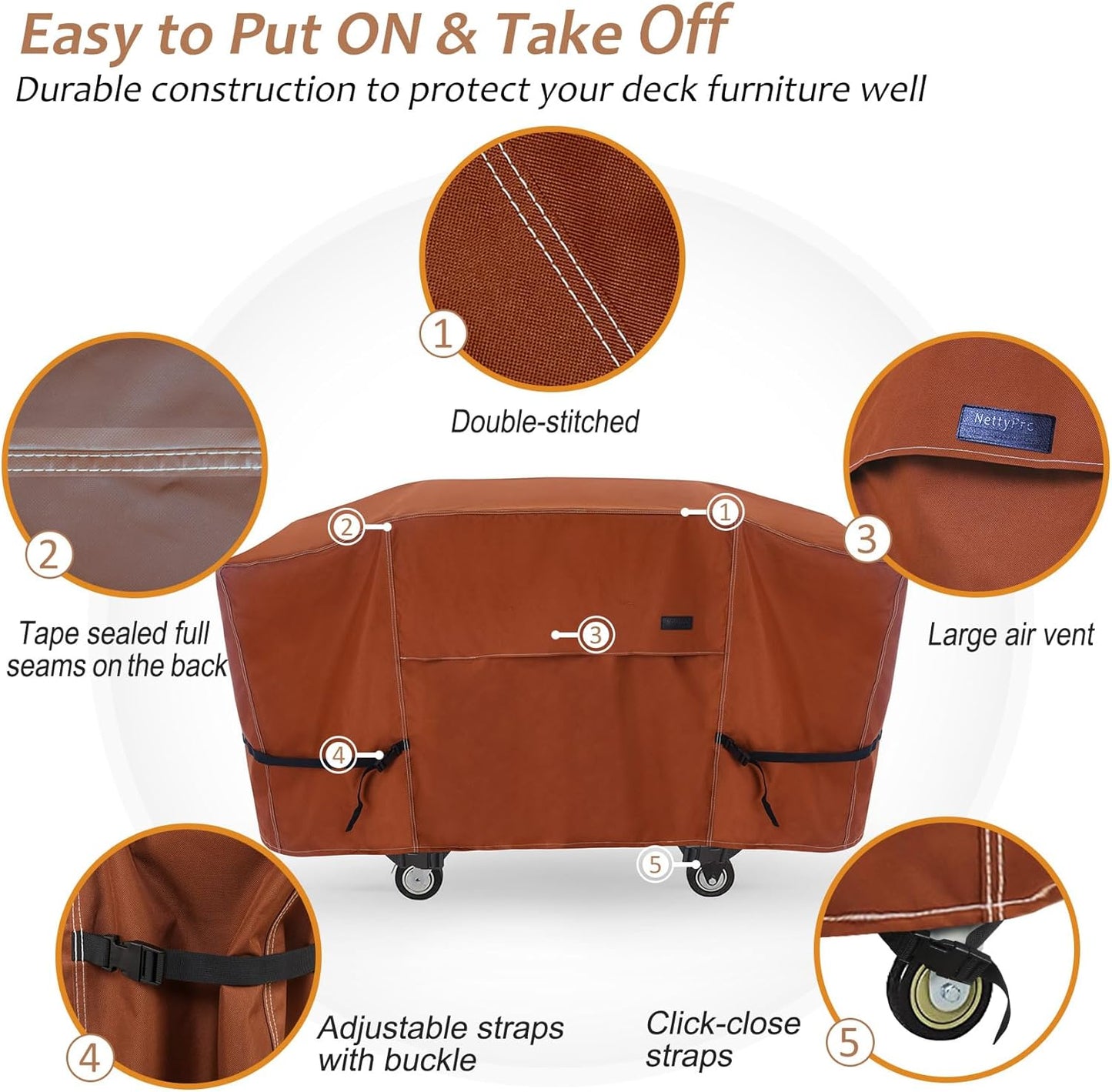 NettyPro Griddle Cover - Waterproof Heavy-Duty Protection for 28-Inch Blackstone Griddle | Brown