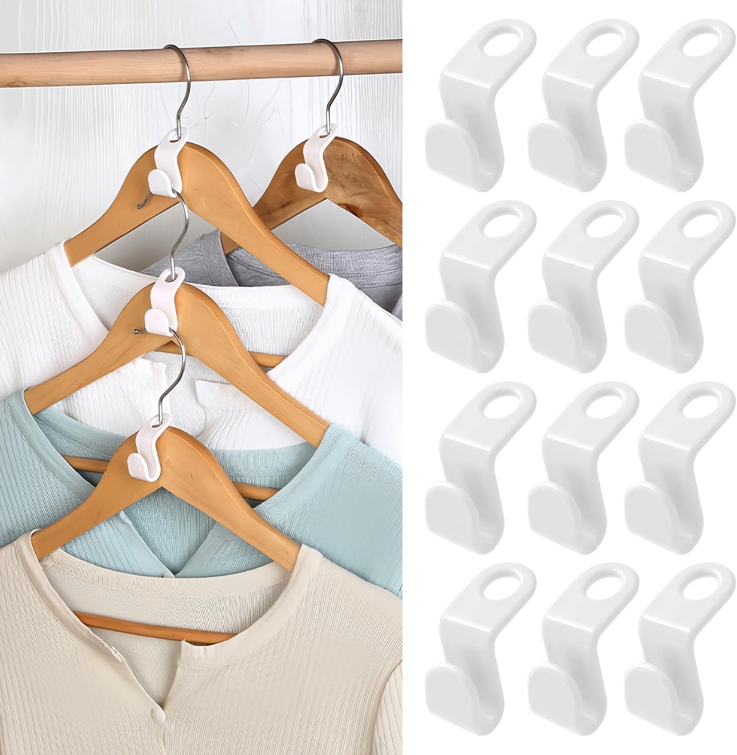 Skiennix 50 PCS Space Saving Hanger - Heavy Duty Clothes Connector Hooks for Closet Organization (White)