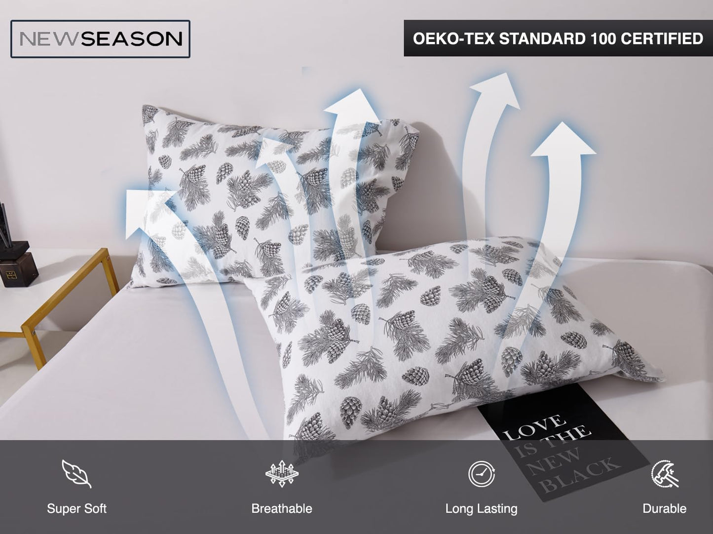 New Season Naturally Yours - 100% Cotton King Flannel Sheet Set Softly Brushed Cotton Flannel Sheets - Stylish Printed Bed Sheets - Warm, Breathable Bed Sheets Set