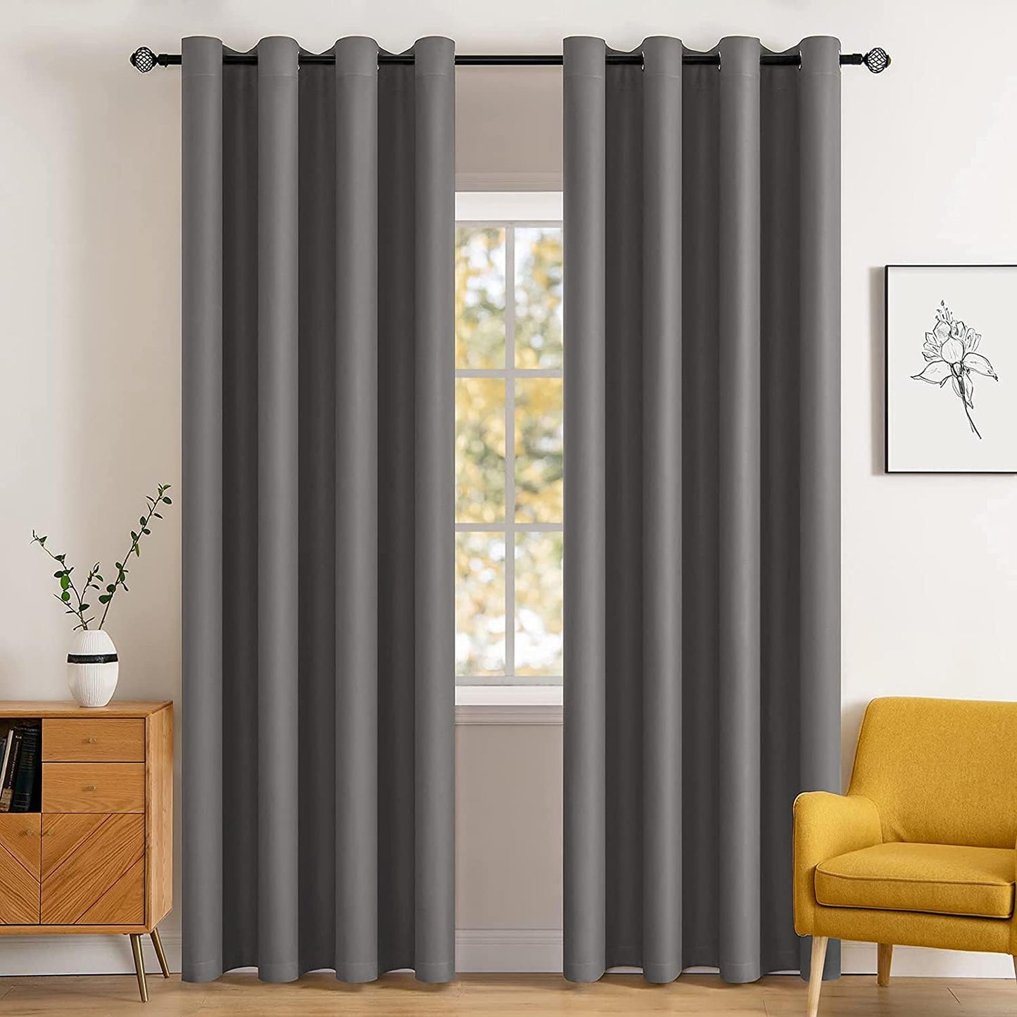 MIULEE Blackout Curtains - 84 Inch Long Thermal Insulated Drapes | Grey Room Darkening Set for Living Room & Bedroom