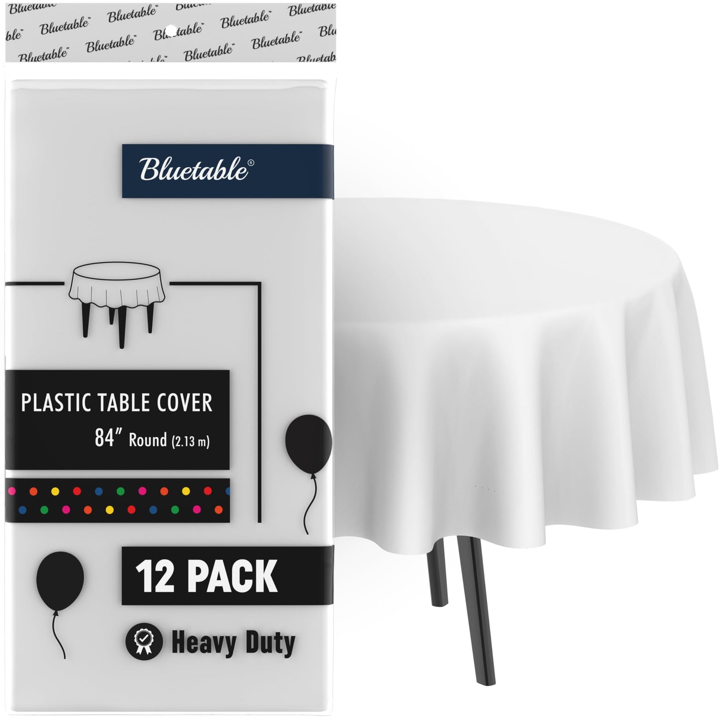 White Plastic Tablecloth Round Disposable (12 Pack) Bulk Table Cloth (84” Inches) 4, 5, or 6 Foot Round Tables, Premium (Manteles para Fiestas) White Party Tablecloths [12 Pack]