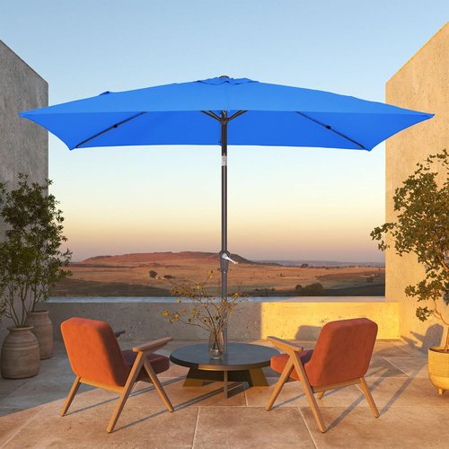 JEAREY Rectangular Patio Umbrella - 6.5x10 ft Outdoor Umbrella with Push Button Tilt & Crank | UV Protection, Royal Blue