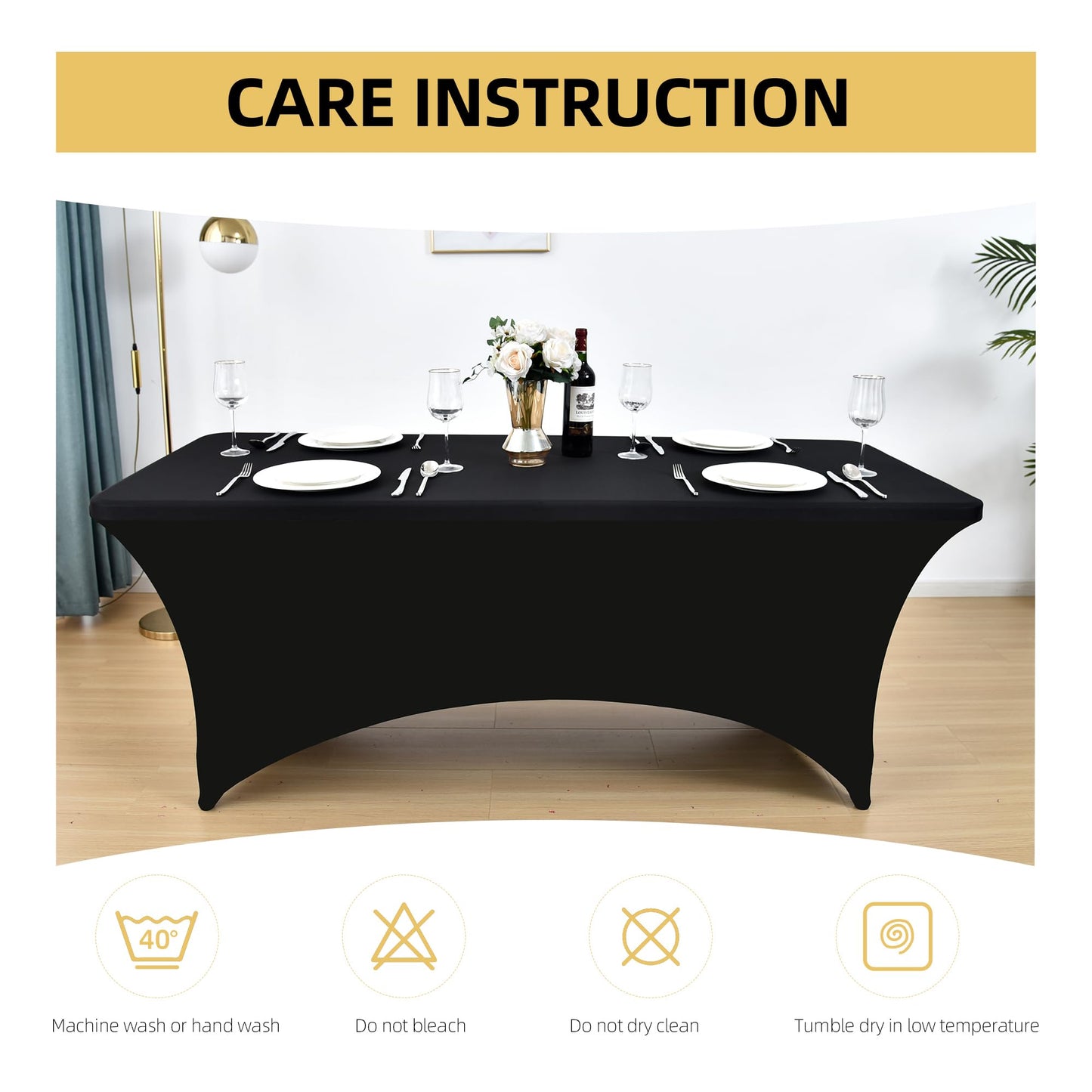 ZarzaaSik 6-Pack 4ft Spandex Black Table Covers for Rectangular Folding Tables - Wrinkle Resistant Stretch Tight Table Cloths - Ultimate Fitted Table Protector for Parties, Trade Shows, and Wedding