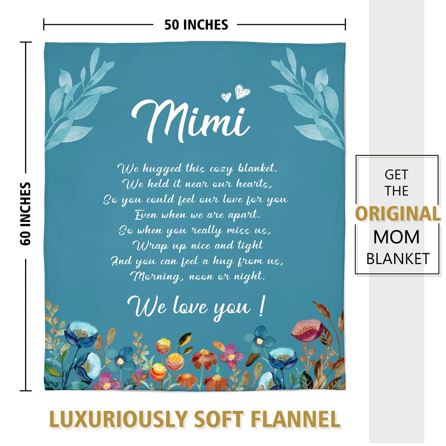 Afterprints Mimi Gifts Blanket, Mothers Day, Birthday Gifts for Mimi, Mimi Gifts for Grandma, Soft Flannel Throw Blankets 50" x 60"