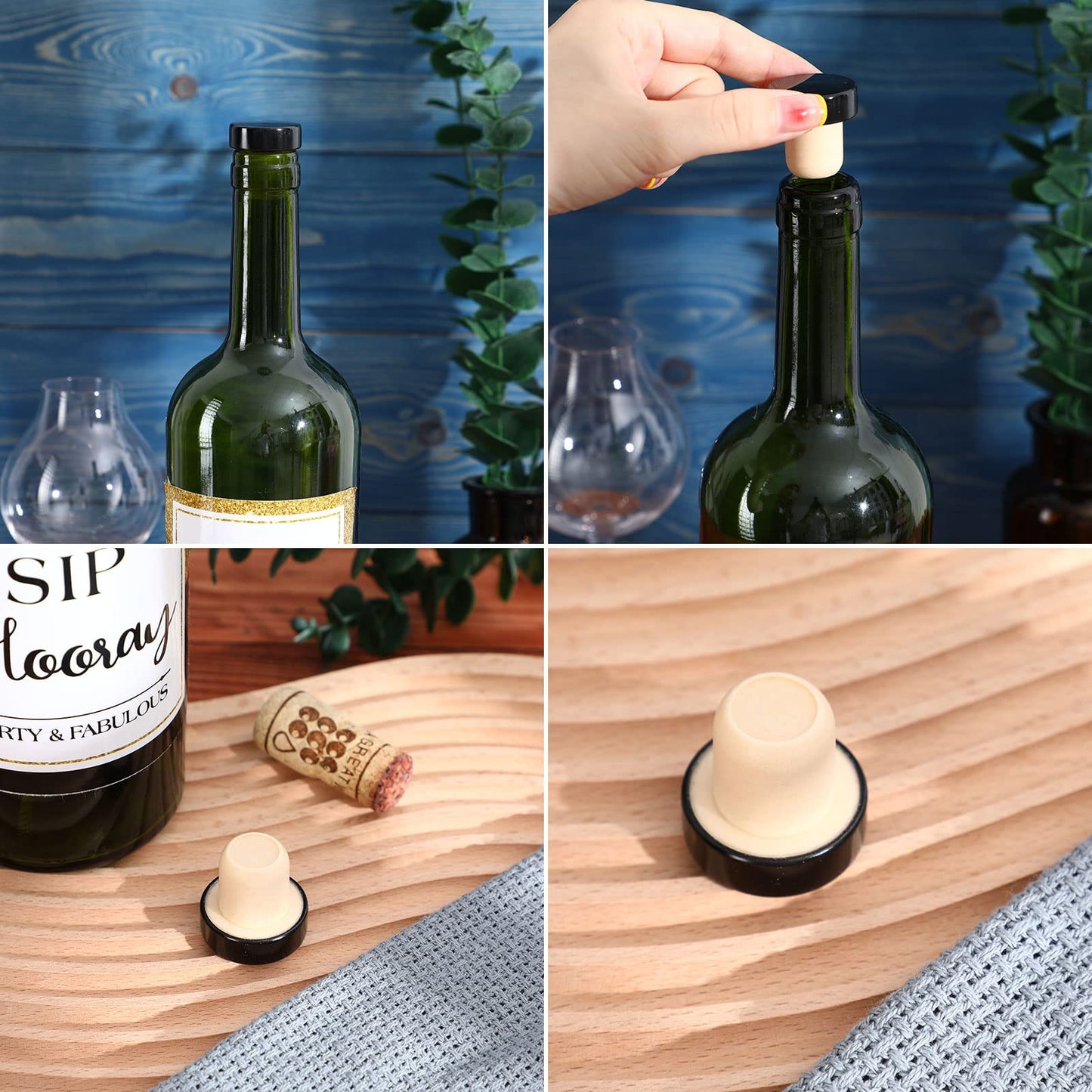 Yookeer T-shaped Stopper Cork Wine Bottle Stoppers Reusable Wine Sealing Plug for Beer Bottles DIY Craft(Black,24 Pieces)