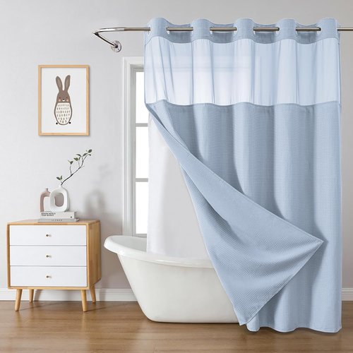 Eachope FrostBlue Shower Curtain - Waterproof Waffle Weave with Snap-In Liner | 71" x 74" Size