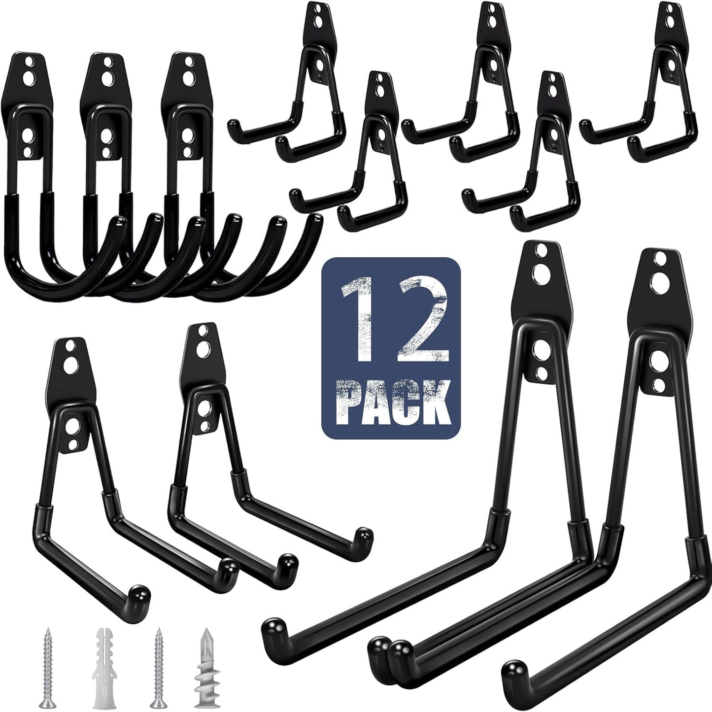 KOFANI Heavy-Duty Garage Hooks - 12 Pack Anti-Slip Wall Storage for Bikes, Ladders & Garden Tools