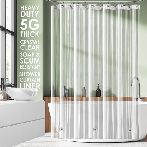 Clara Clark Shower Curtain Liner - Waterproof PEVA, Lightweight, 72x72 with 3 Magnets