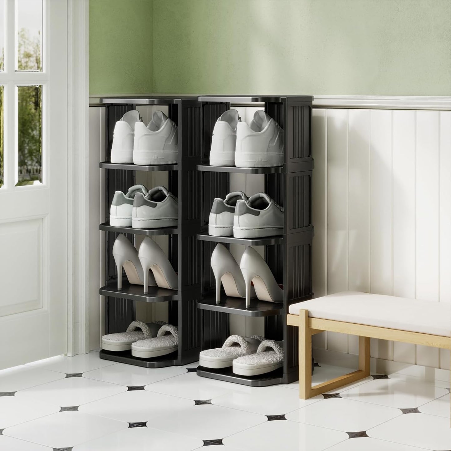 Kitstorack 10-Tier Stackable Shoe Rack - Free Standing Vertical Organizer for Small Spaces