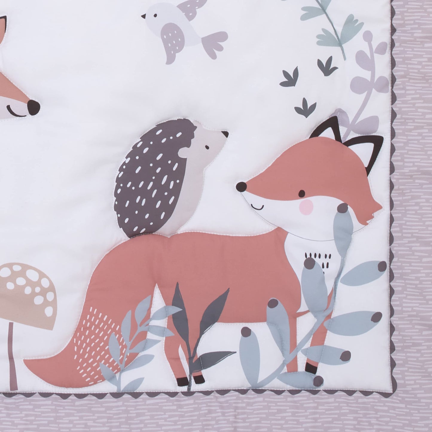 NoJo Little Love Woodland Meadow Taupe, Sage and White, Fox, Deer, and Hedgehog 3 Piece Nursery Mini Crib Bedding Set - Mini Comforter, and Two Fitted Mini Crib Sheets