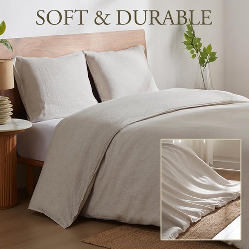DAPU 100% Linen Duvet Cover Set - Breathable Natural French Flax | Soft, Lightweight & Durable for Hot Sleepers (Queen)