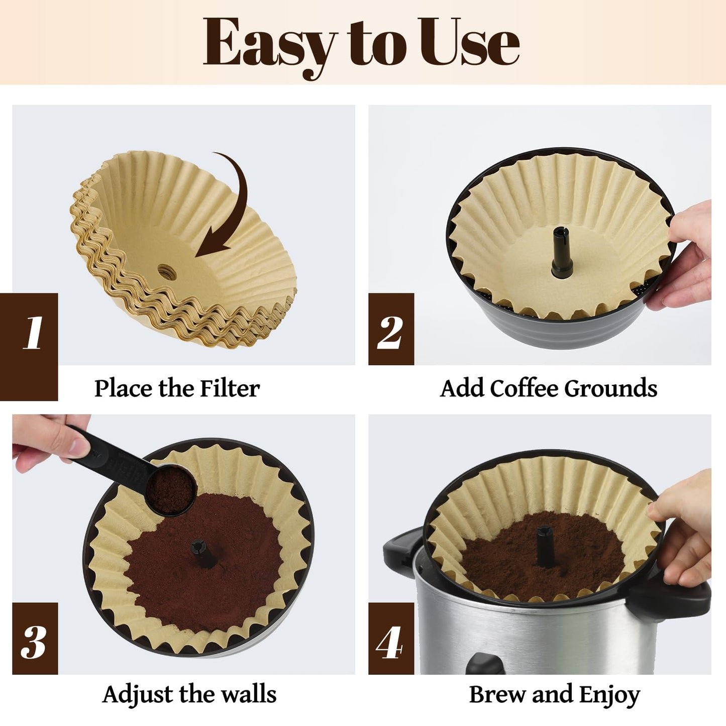 Paper Coffee Filters for Hamilton Beach 45 Cup Coffee Urn and Hot Beverage Dispenser, Unbleached Large Coffee Filters for Most 30-50 Cup Large Coffee Maker, 150 Pcs