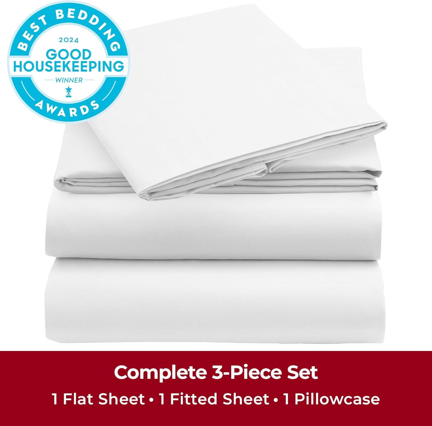 Mellanni Twin Sheets Set - 3 PC Hotel Luxury Bedding - Extra Soft, Cooling, Wrinkle Resistant | Striped White