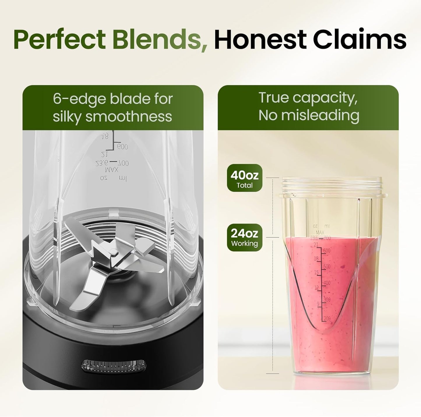 TOPZEE Personal Smoothie Blender - 1000W Single-Serve Blender with 24oz To-Go Cup | Ideal for Protein Shakes & Smoothies, Black