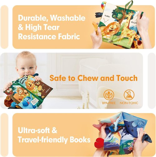 Hahaland Baby Toys - Soft Cloth Crinkle Books for Infants | 2-Pack Sensory Touch Books 0-12 Months