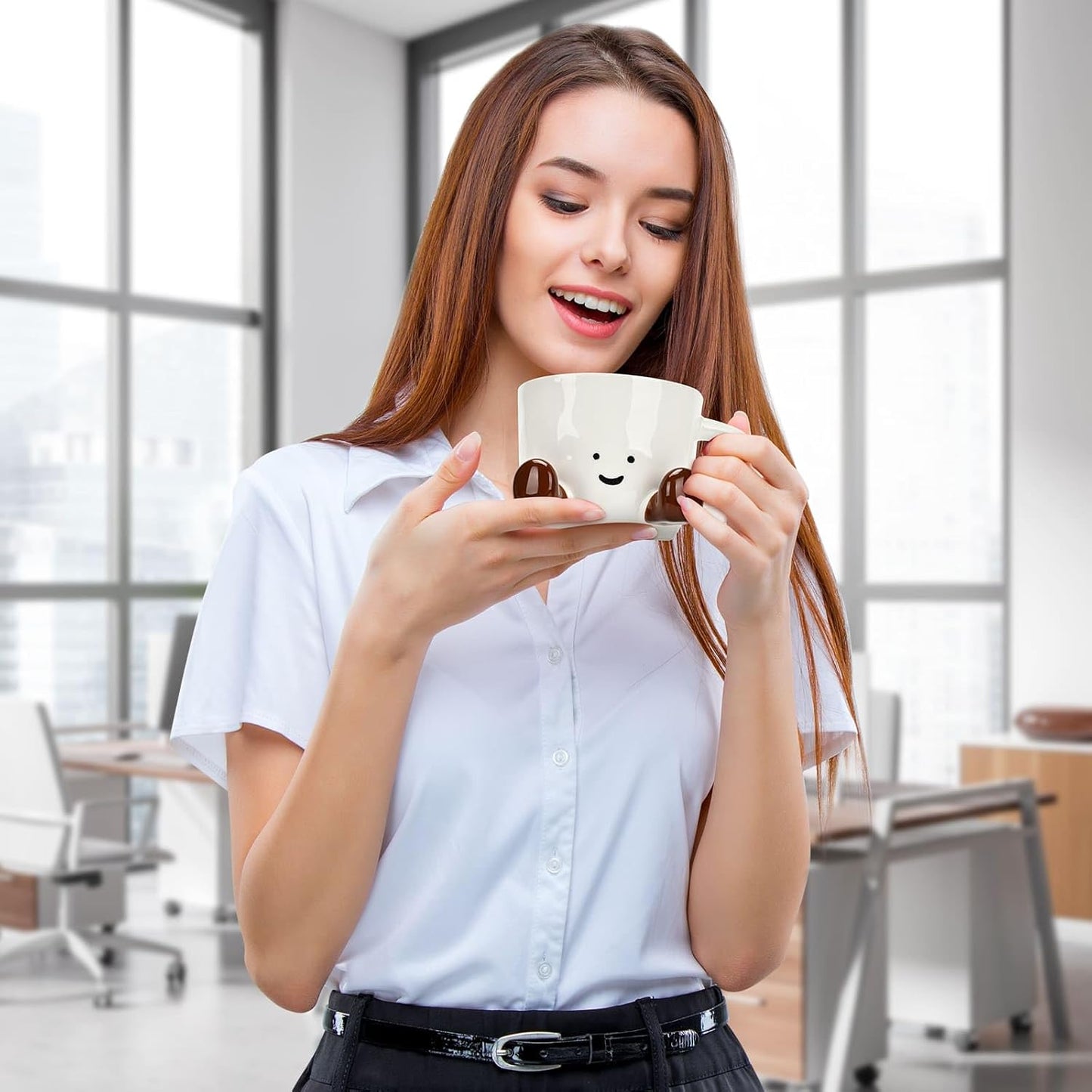 Skiennix Cute Funny Coffee Mug - Unique Ceramic Tea Cup for Women | 12.8oz in Chocolate