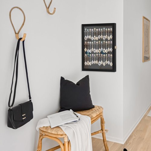 36 Souvenir Tea Spoon Display Case Rack Wall Mountable Cabinet Frame with Lockable Glass Door Black