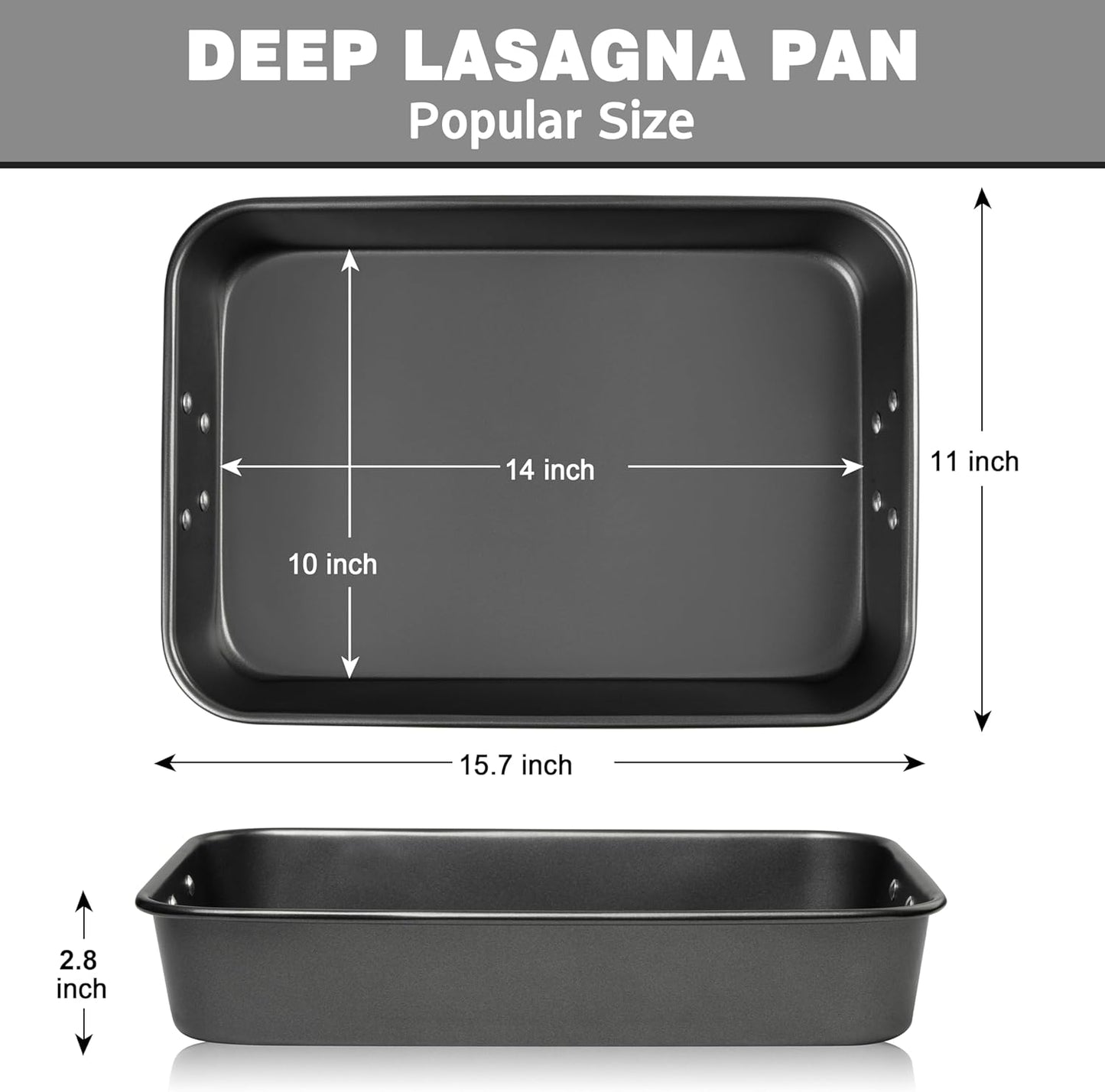 Tiawudi Lasagna Pan - Nonstick Deep Baking Dish with Handles | 15x10x3 Inch Heavy Duty Roasting Pan