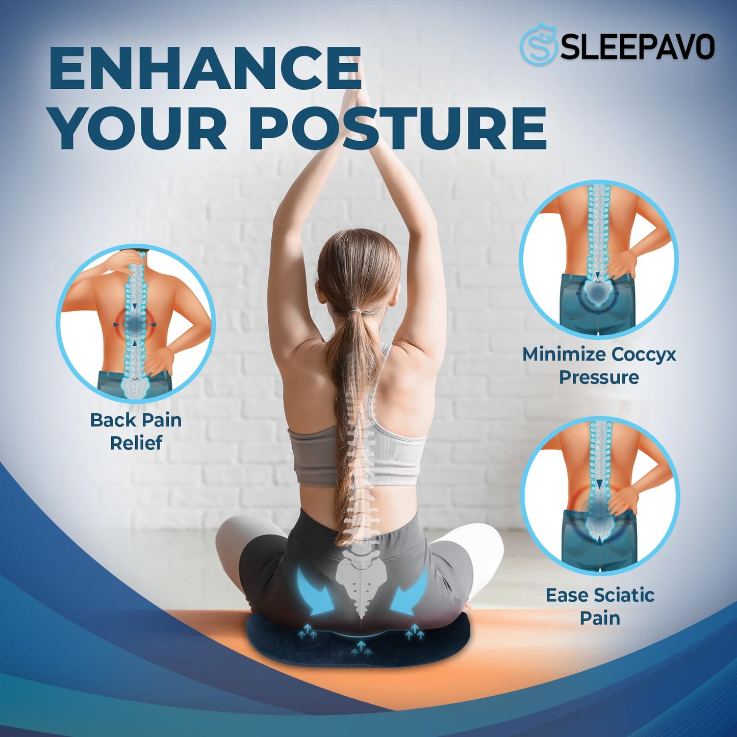 Sleepavo Butt Donut Pillow for Tailbone Pain Relief Cushion Medium - Hemorrhoid Pillows - Sitting Butt Pillow for Office Chair, Travel, Car, Coccyx, Sciatica, Postpartum Sitting Donut Seat Cushion