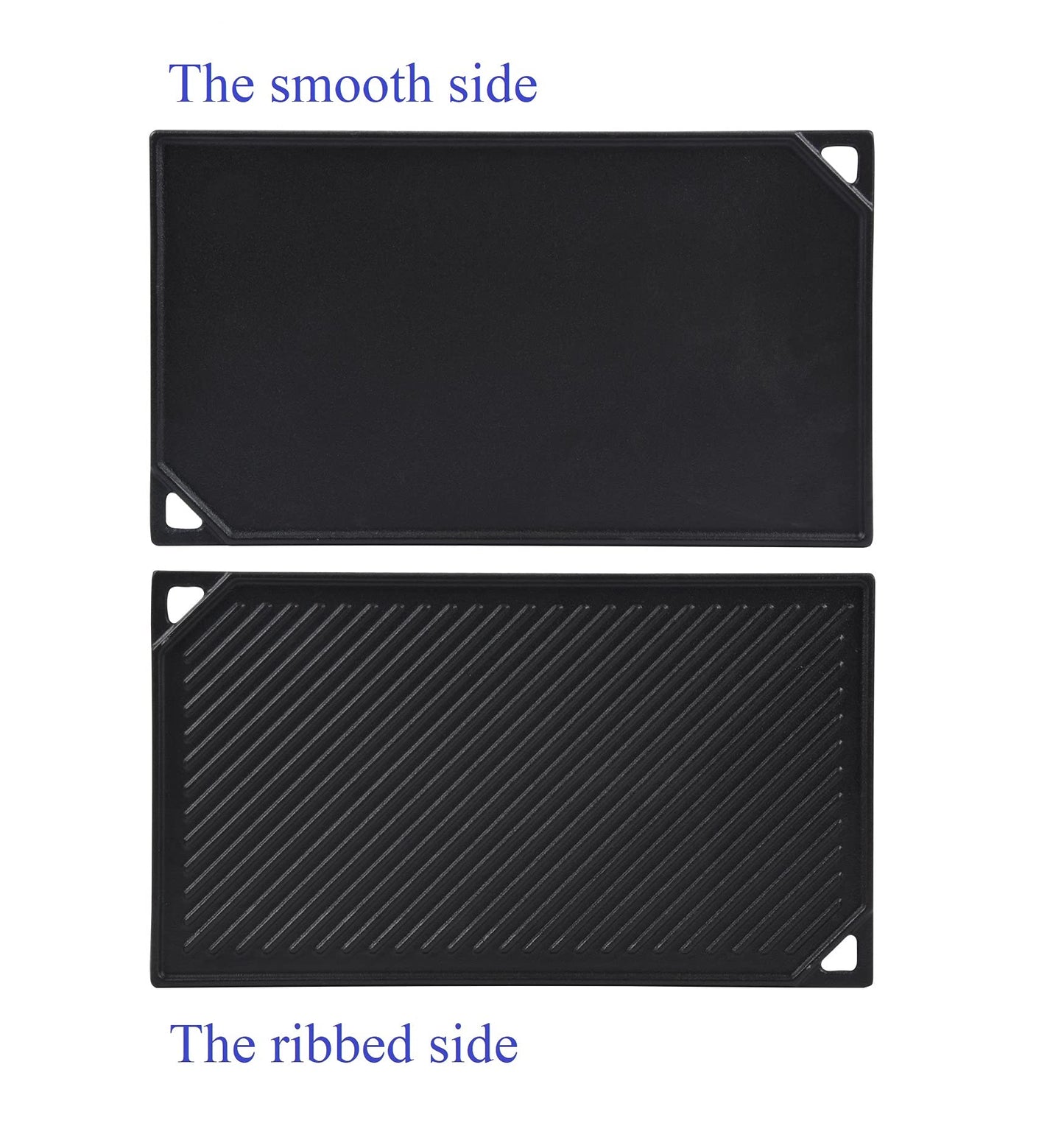 GasSaf Cast Iron Reversible Griddle, 16.5 Inch x 9.5 Inch Double Sided Grill Pan Perfect for Gas Grills and Stove Top