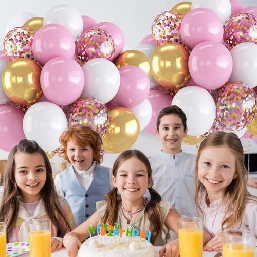 60PCS Gold Pink and White Balloons,White Pink and Gold Balloon Arch Kit,Suitable for Confession Proposal Wedding Girl Birthday Baby Shower Party Decoration