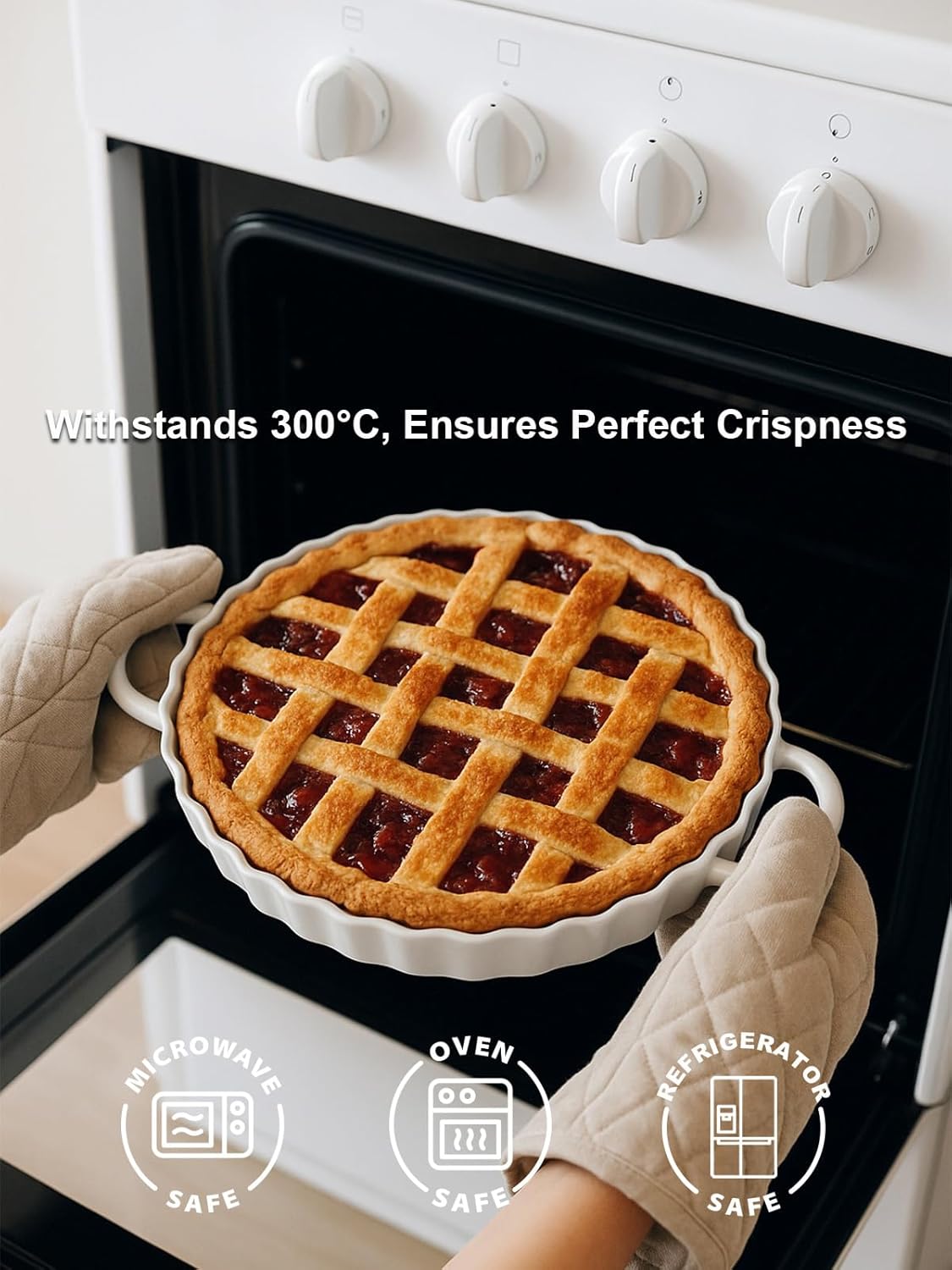 Skiennix Deep Ceramic Pie Pan - 10x2 Inch with Easy Grip Handles | Lead-Free, Oven & Microwave Safe for Baking