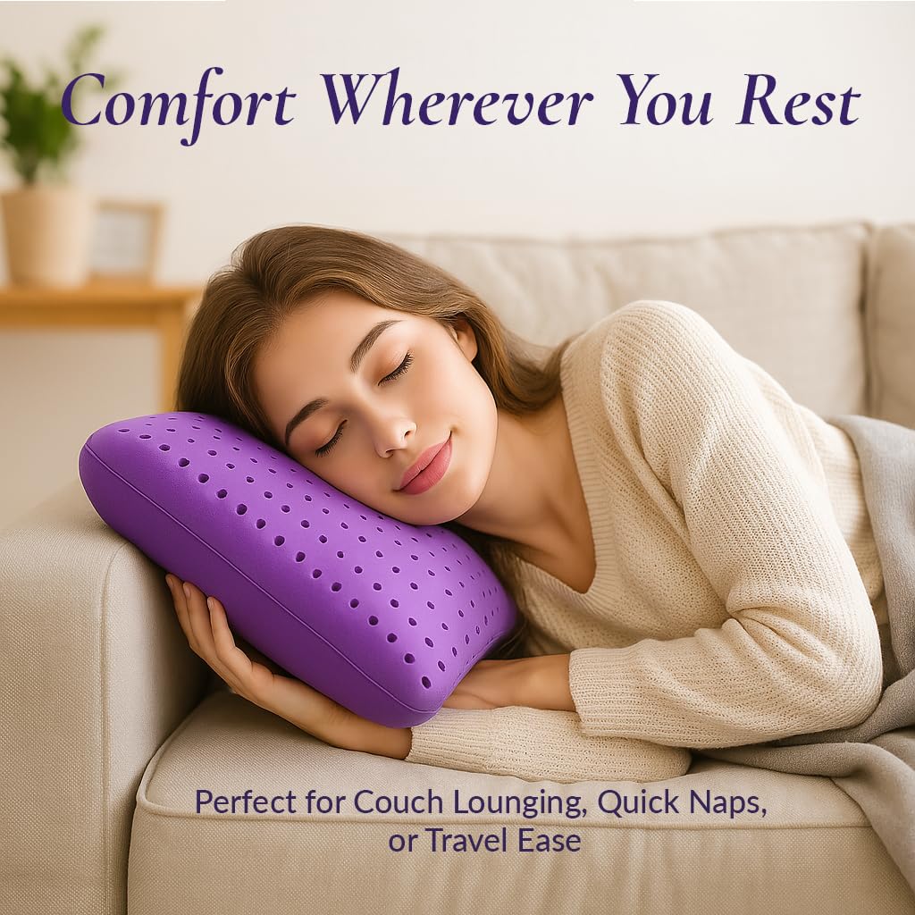 OMEO 2 Pack Lavender Cooling Memory Foam Bed Rest Pillows, Ventilated Memory Foam Cooling Pillow for Stomach, Back and Side Sleeper Support, Washable Removable Cover Sleeping Pillows, 24" x 16"