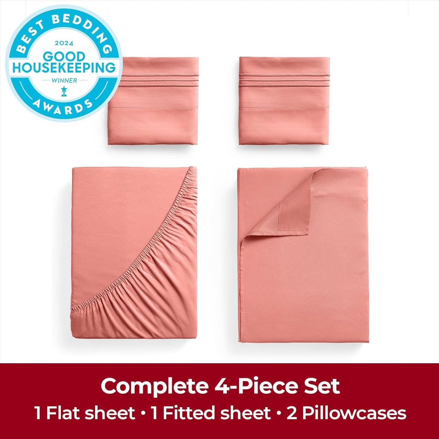 Mellanni Extra Deep King Sheets - Hotel Luxury Bedding Set | Ultra Soft, Cooling, Stain Resistant (Coral, 4 PC)