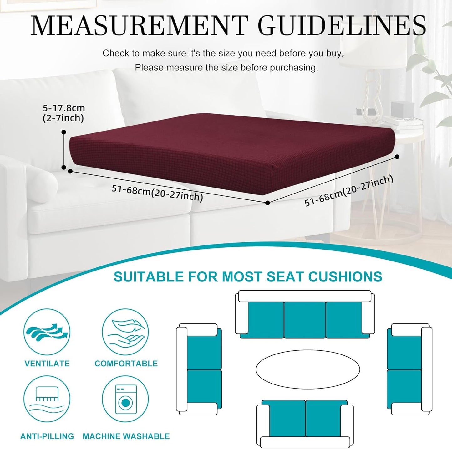 Skiennix 12-Pcs Stretch Patio Cushion Covers - Washable & Reusable Furniture Protectors | Wine Red