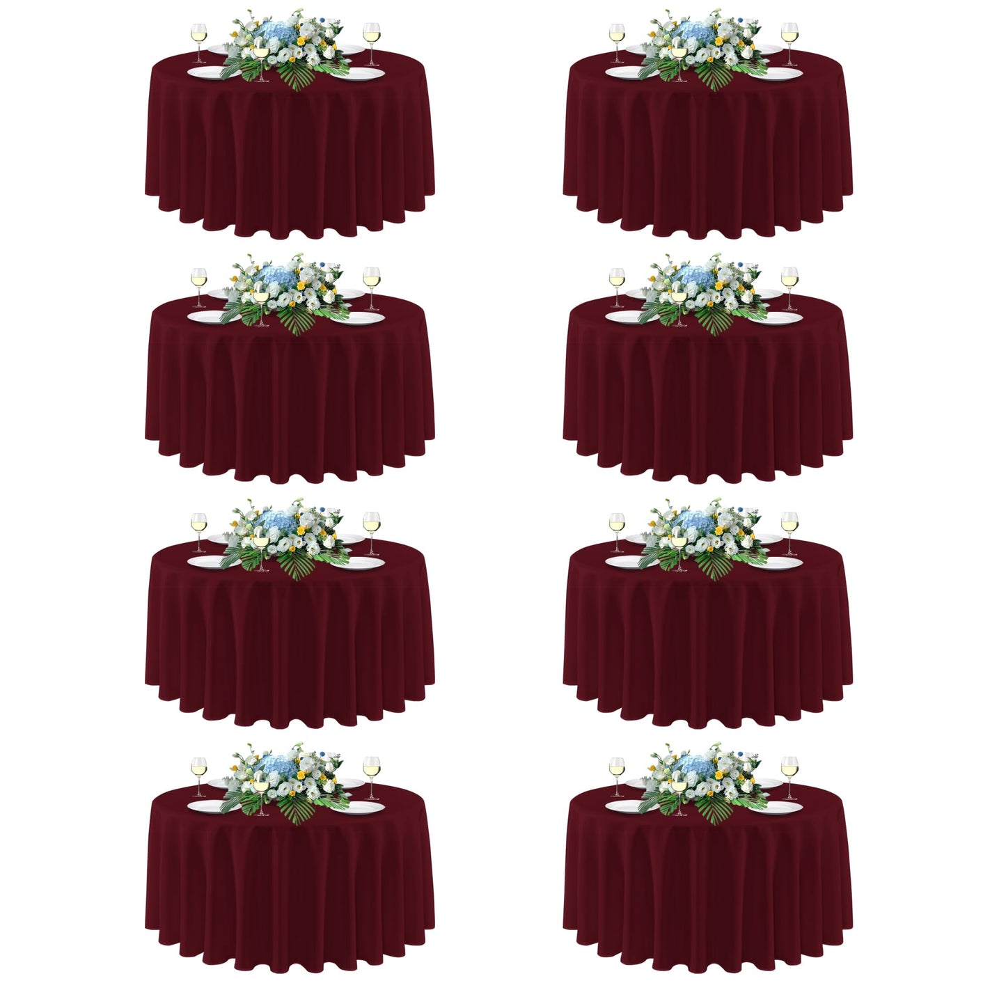sancua 90 Inch Round Tablecloth, 8 Pack Burgundy - Circle Polyester Fabric Table Cloth for Christmas Party Reception Banquet Birthday, Washable Formal Table Cover (Fit 30-72 Inch Tables)