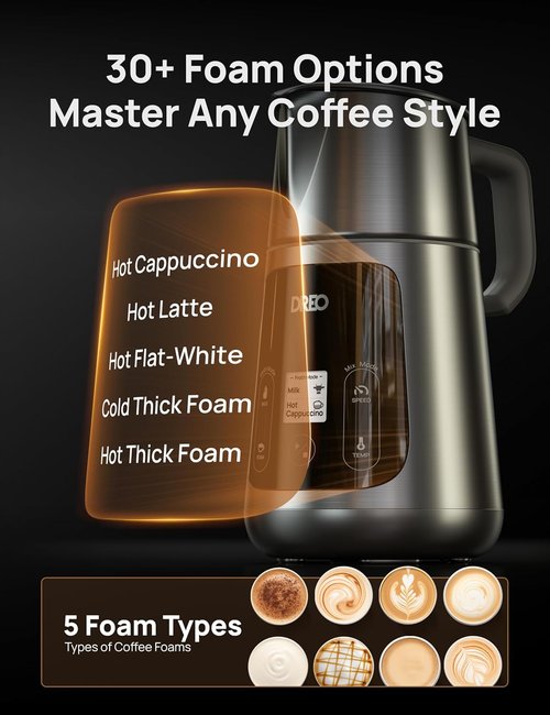 DREO Electric Milk Frother - All-in-One Foam Maker for Coffee & Latte Art | 15oz Capacity, Easy to Clean