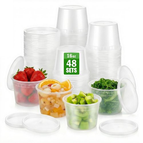 indigywve 48 Sets Deli Containers with Lids, 16 oz Plastic Soup Containers with Lids, Food Storage Containers with Lids Airtight, Stackable, Leak-proof, Microwave and Freezer Safe