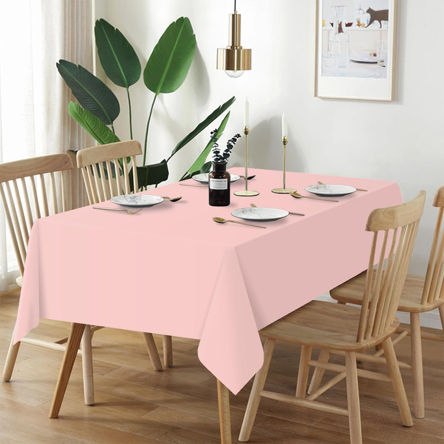 QIKSION Blush Pink Plastic Table Cloth Disposable 12 Pack, 54 x 108 Inch Tablecloths for Valentines, Easter, Mothers Day Decorations, Baby Shower Birthday Party, Rectangle Table Cover
