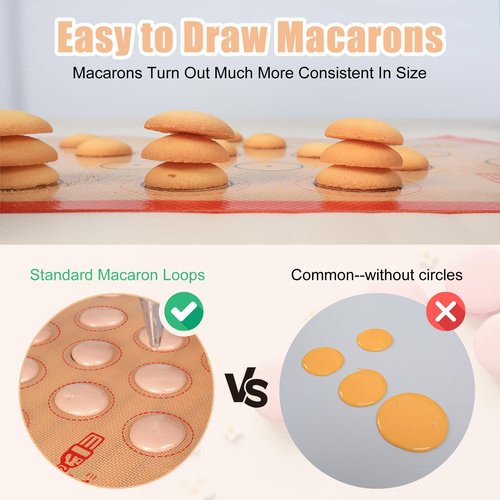 Folksy Super Kitchen Silicone Macaron Baking Mat - Set of 3 (2 Half Sheet and 1 Quarter Sheet), Non Stick Silicon Oven Liner For Macaroons and Cookies (16.5x11.6, Red)