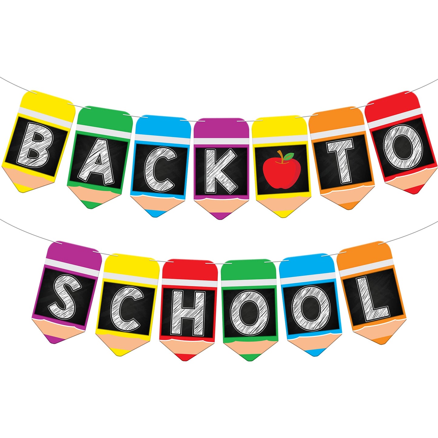 KatchOn, Large Back To School Banner - 2 Strings 10 Feet, No DIY | Pencil Banner, Welcome Back To School Decorations for Classroom Decor | Back To School Party Decorations, First Day of School Decorations