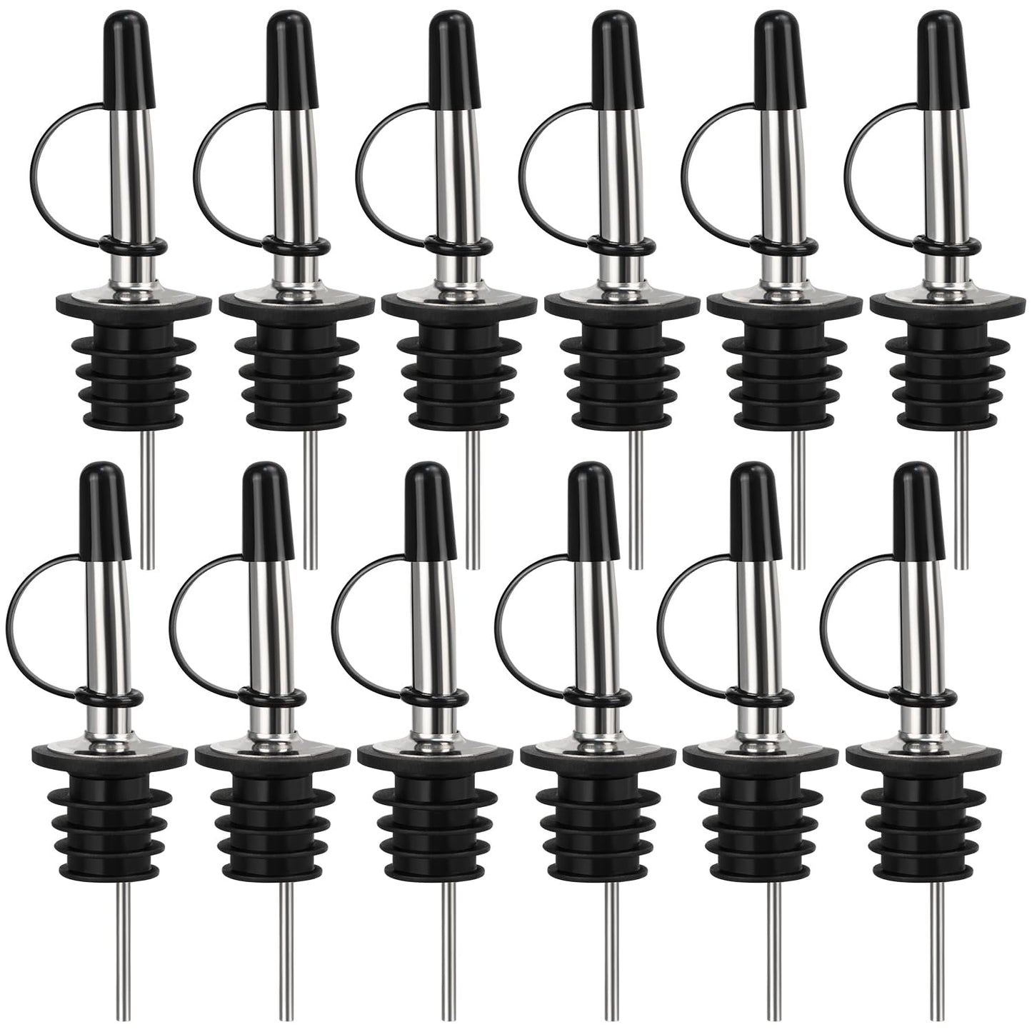 12/24/48/100 Pack Liquor Pour Spout, Stainless Steel Classic Bottle Pourers with Rubber Dust Cap, Speed Wine Bottle Pourer for Liquor Bottle, Oil Bottles