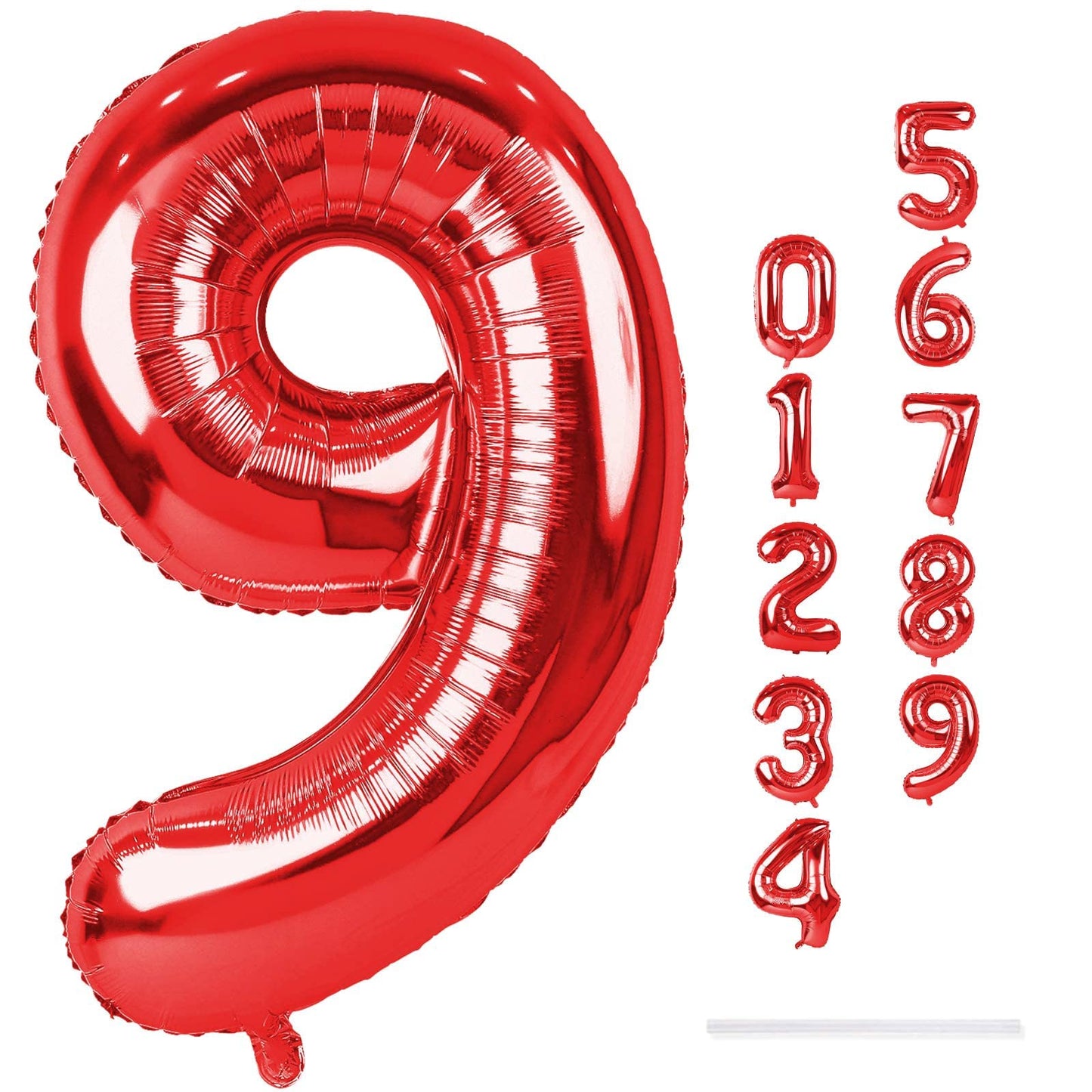 Red 9 Balloons for Boys, 40 Inch Large Foil Number Balloons Set 0-9, Self Inflating Digital 9 Helium Balloon for Girls Women Men Age Birthday Anniversary Party Decorations Photo Shoot Supplies