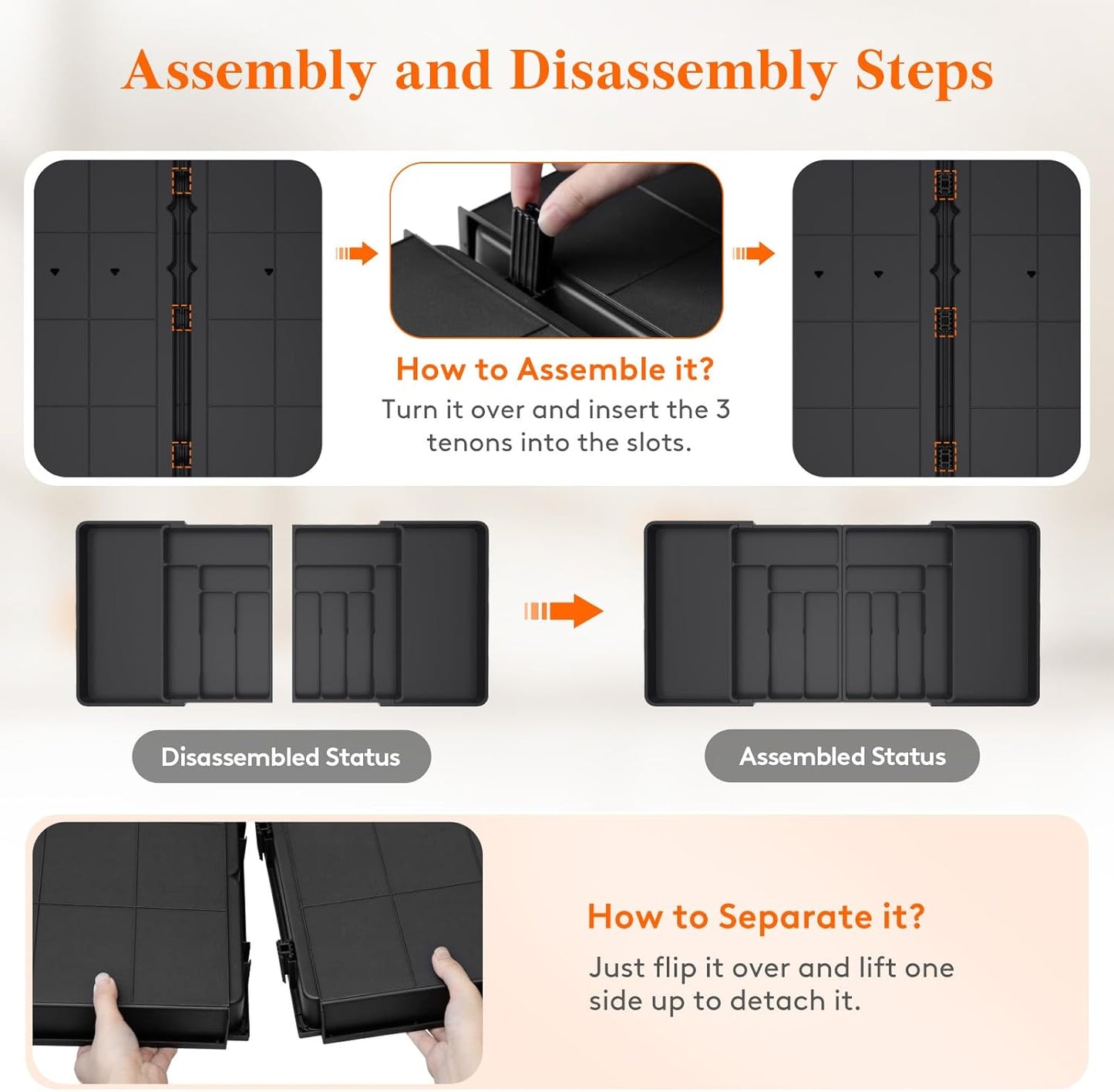 Lifewit Expandable Silverware Drawer Organizer - BPA-Free Plastic Utensil Tray for Kitchen | Adjustable Cutlery Holder (21.3-36 x 16.9", Black)