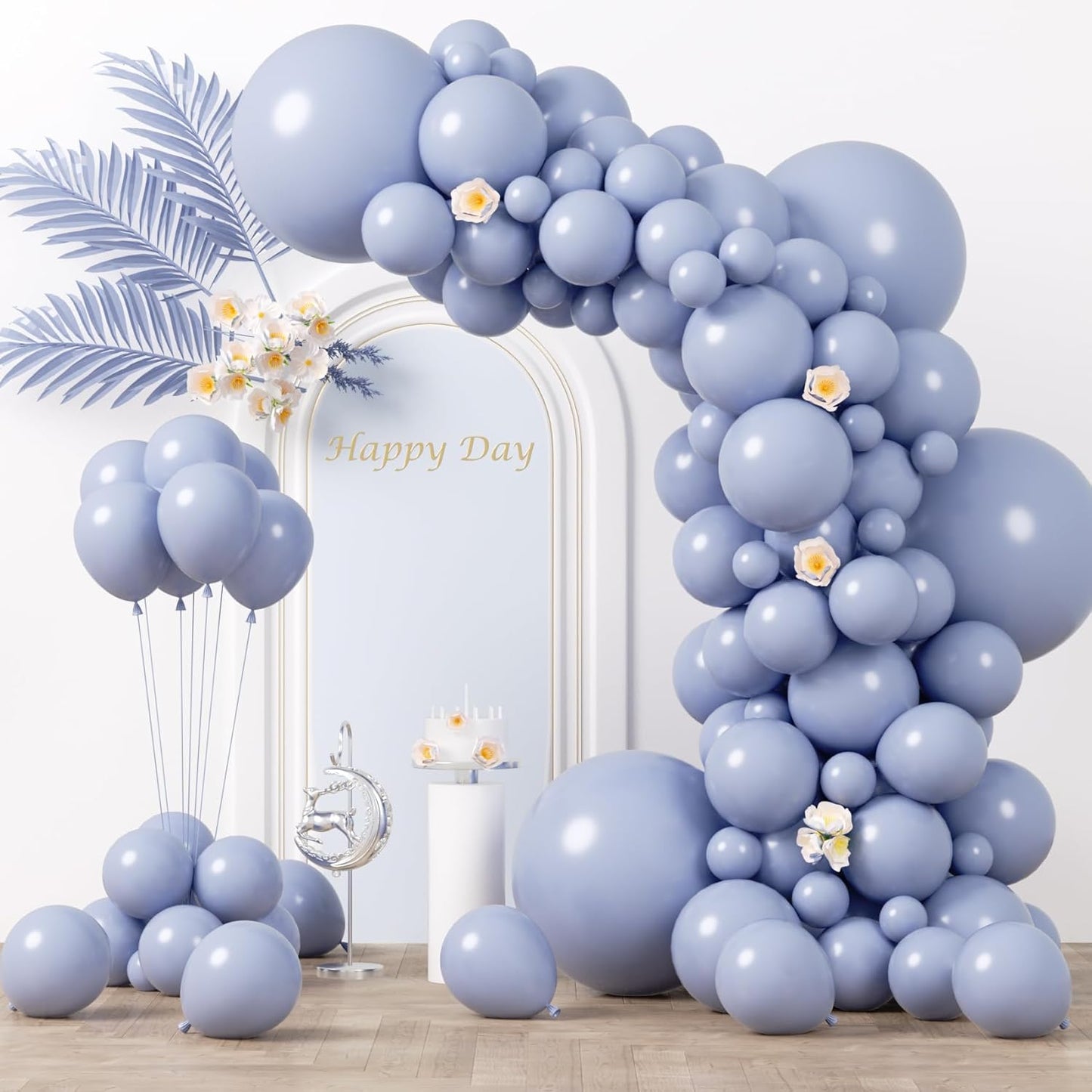 Voircoloria Dusty Blue Balloons - 130pcs in Various Sizes for Baby Showers, Weddings & Parties