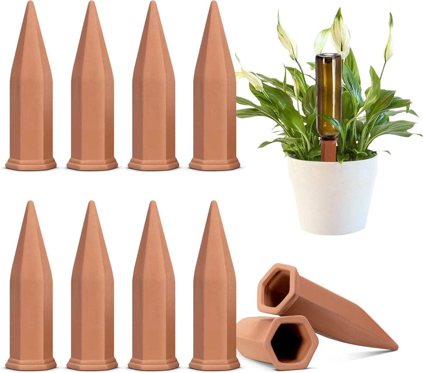 VIVOSUN Self-Watering Spikes - 7 Inch Hexagonal Terracotta Watering Stakes for Indoor & Outdoor Plants | 10-Pack