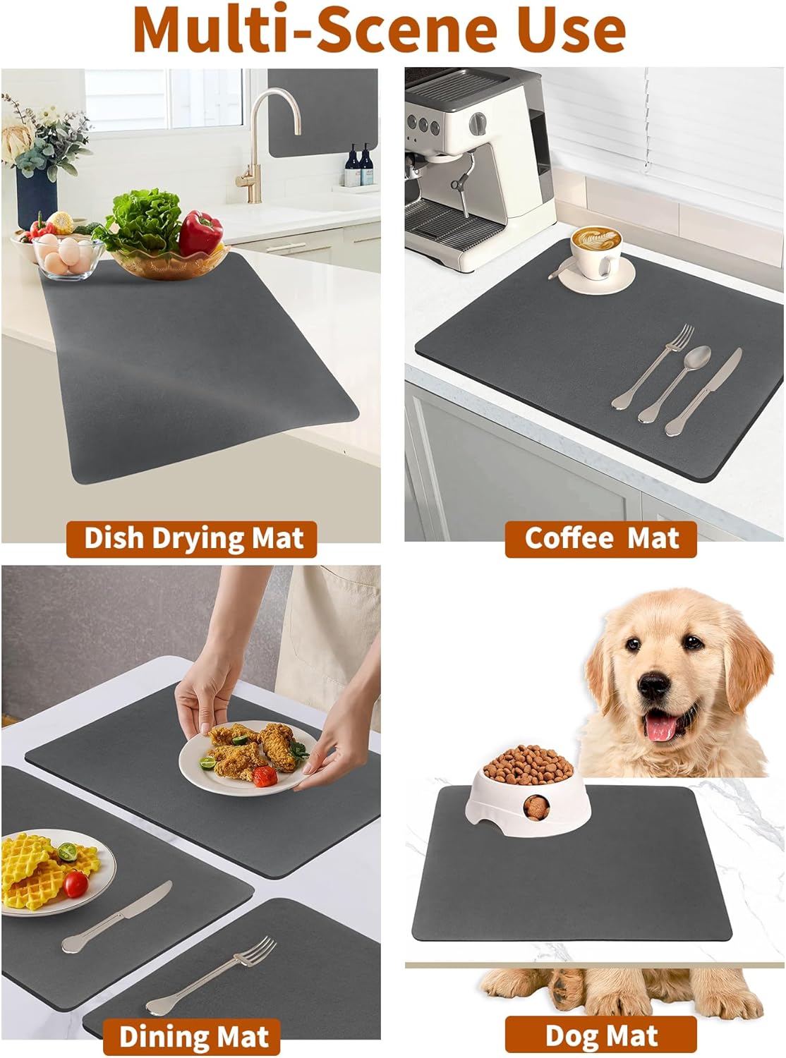 Skiennix Dish Drying Mat - Super Absorbent, Non-Slip Rubber Backing | Ideal for Kitchen Counter & Coffee Bar