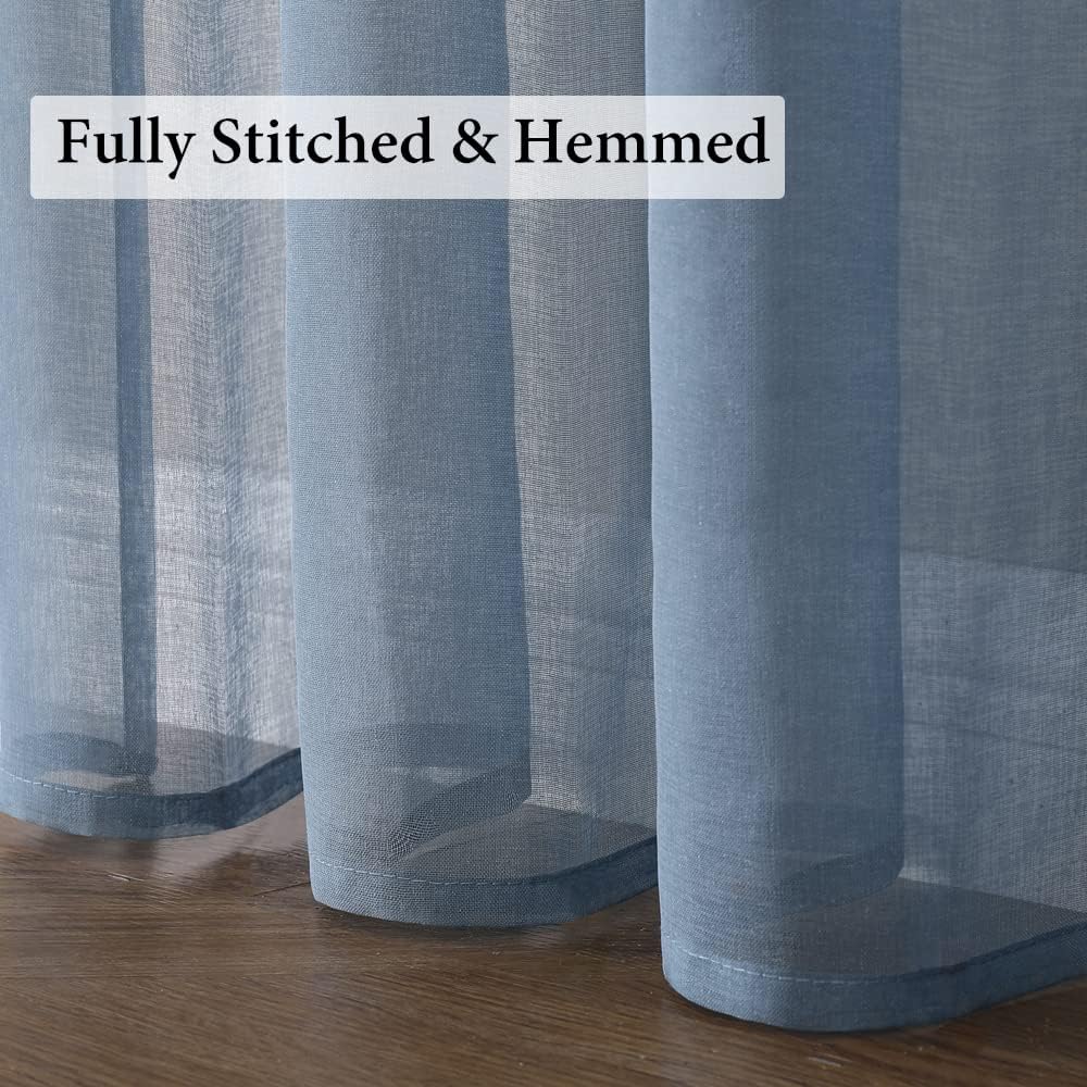 MIULEE Dusty Blue Semi-Sheer Window Curtains - Elegant Grommet Top Drapes, 84 Inch Length, 54x84 Inch Size