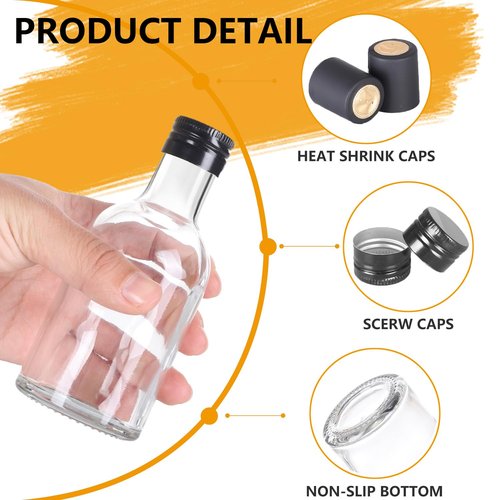 BPFY 12 Pack 3 oz Glass Small Liquor Bottles with Black Screw Caps and Heat Shrink Capsules, Empty Mini Alcohol Bottle, Whiskey Sample Bottles for Wine, Alcohol, Tequila, Bourbon