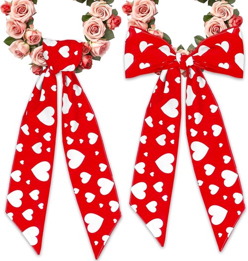 FYSUIMU Valentine's Day Wreath Sash - Red & White Heart Garland for Indoor/Outdoor Decor | 2 Pcs