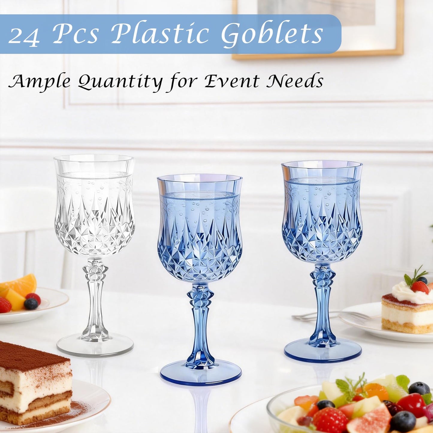 AmeLeis Plastic Wine Glasses Set of 24, 7.7 oz Reusable Plastic Goblets, Hard Plastic Stemware for Wedding, Party, Events, Elegant Shatterproof Drinking Glasses, Clear