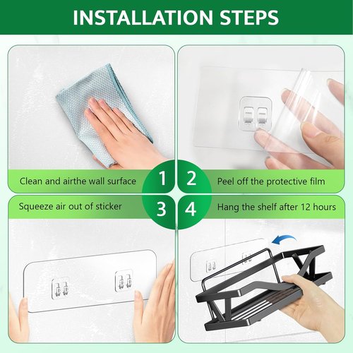FGSAEOR Shower Caddy Adhesive Replacement Strips - Heavy Duty Waterproof Sticky Hooks | No Drilling Wall Mount for Bathroom & Kitchen Storage