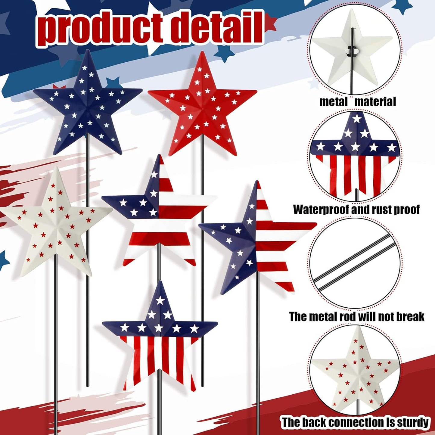 Pickmesh 12" Patriotic Metal Yard Sign - 6 Pcs Red, White & Blue Garden Stakes for 4th of July Decor
