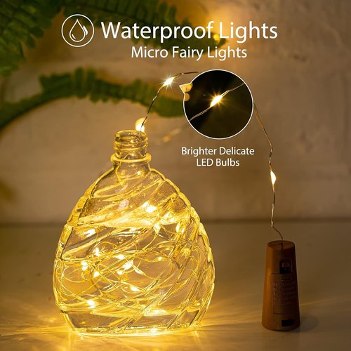 Brightown Wine Bottle Lights - 20 Pack LED Waterproof Cork Lights | Silver Wire Mini Fairy Lights for Parties & Weddings