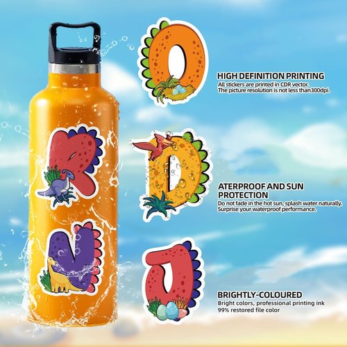 Dinosaur Stickers, 52Pcs Dinosaur Alphabet Stickers for Water Bottle, Laptop, Skateboard, Guitar, Cute Dinosaur Scrapbook Journalin Stickers for Boys and Girls