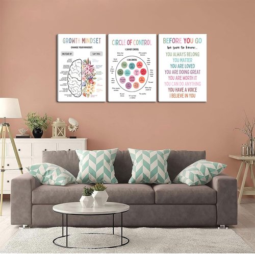 3Pcs Mental Health Wall Art by [Brand Name] - Motivational Canvas Prints for Therapy Office | 12x16in Framed Decor